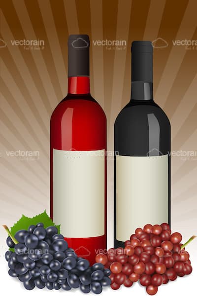 Pair of Wine Bottles with Grapes Pair of Wine Bottles with Grapes